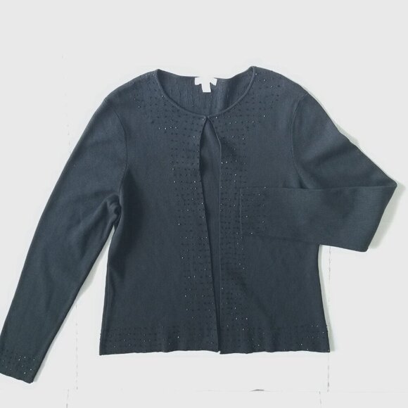 Charter Club Size L Preppy Witchy Cardigan Beading Silk Blend Church Office - Picture 11 of 16